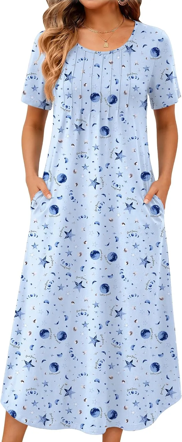 Ekouaer Cotton Nightgowns for Women Plus Size Moo Moos with Pockets
