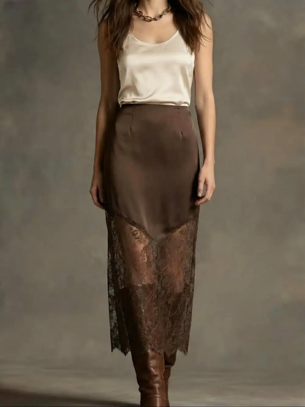 Minimal Lace Satin Skirt