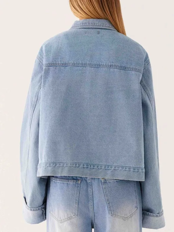 Button-Down Cropped Oversized Denim Jacket