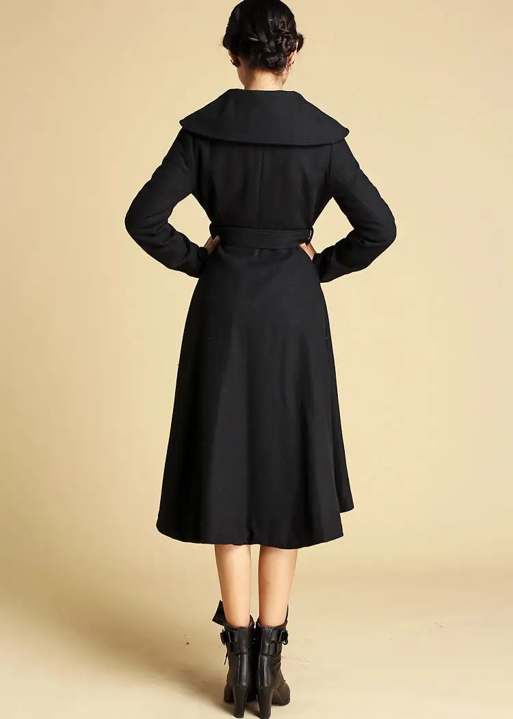 Wool Blend Belted Pocketed Button Front Coat