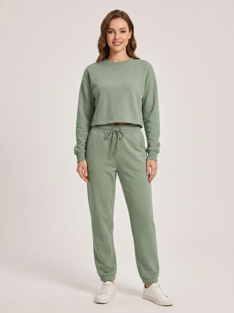 Women's Cropped Sweatshirt Sweatpants Set