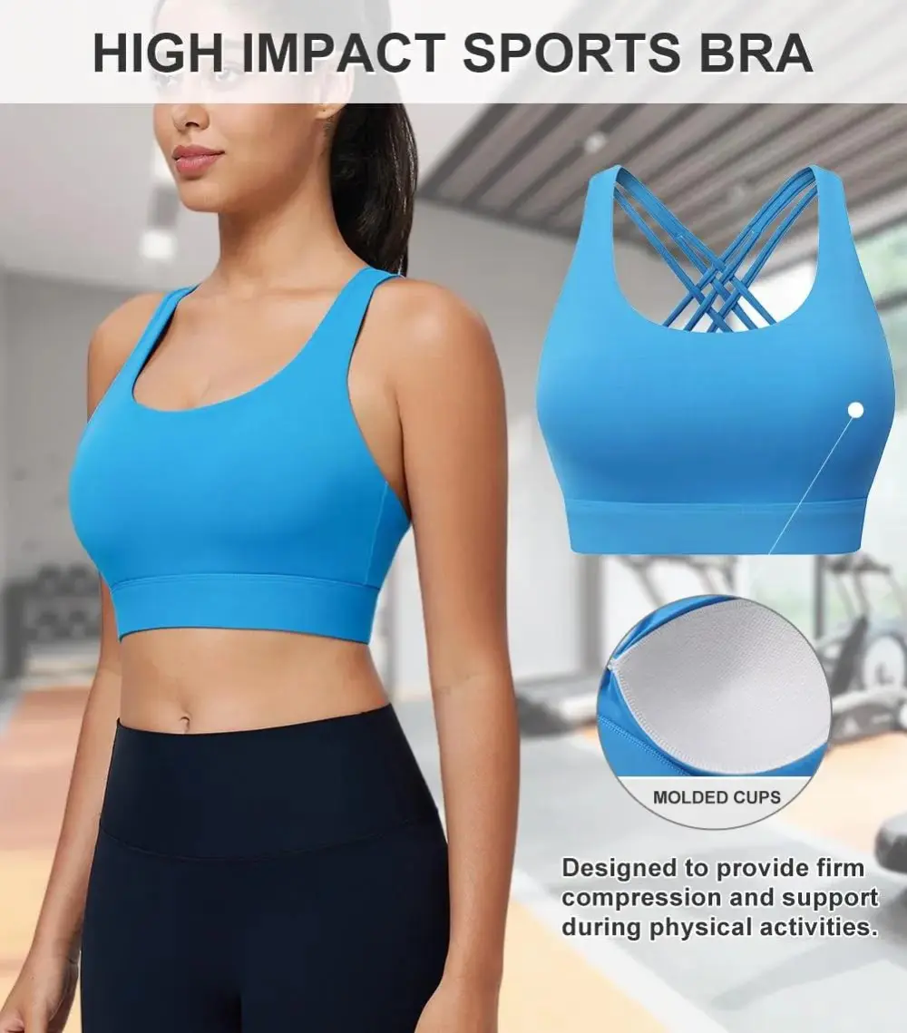 Women's Sport Bras 3 Row Adjustable Hook-eye Closure Criss-Cross Back Workout Bras