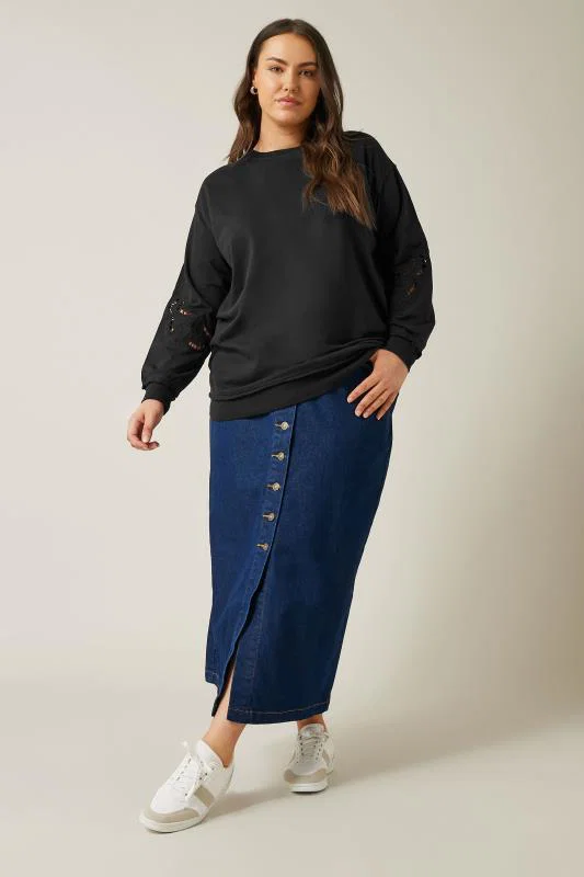 Black Cutwork Crew Neck Sweatshirt detail 1