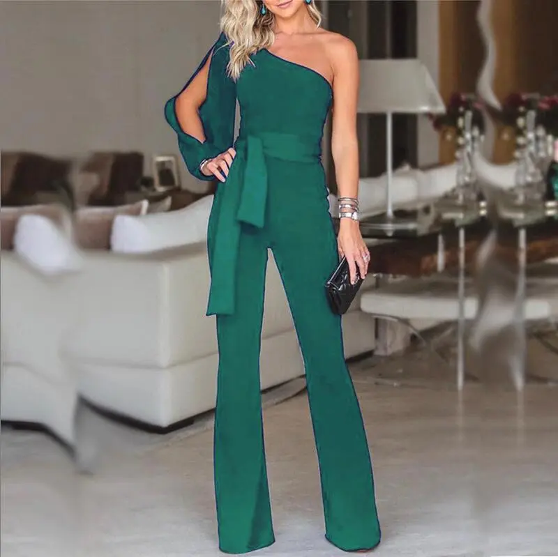 Sleek Texture One-Shoulder Ribbed Seamless Jumpsuit