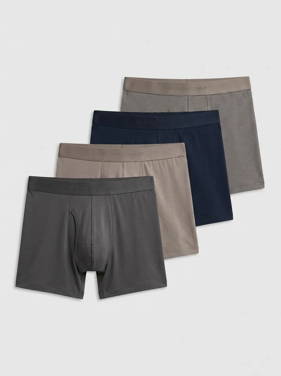 Men's Breathable Comfort Striped Solid 4-Pack Boxer Briefs