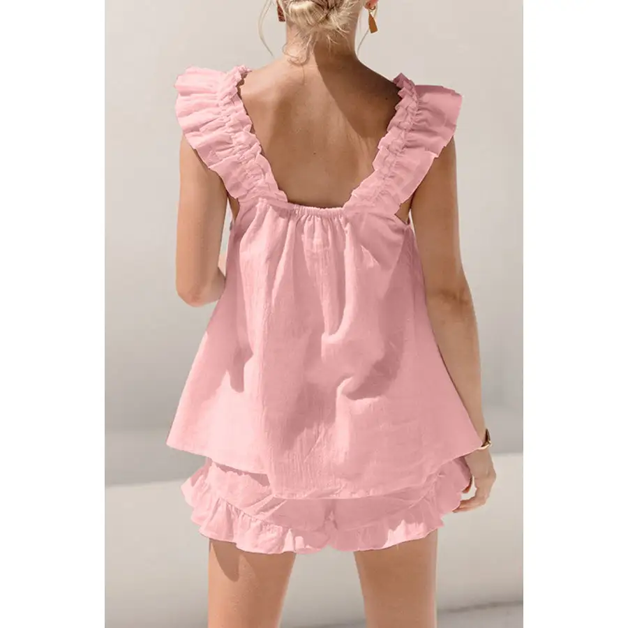 Ruffled Square Neck Top and Shorts Set