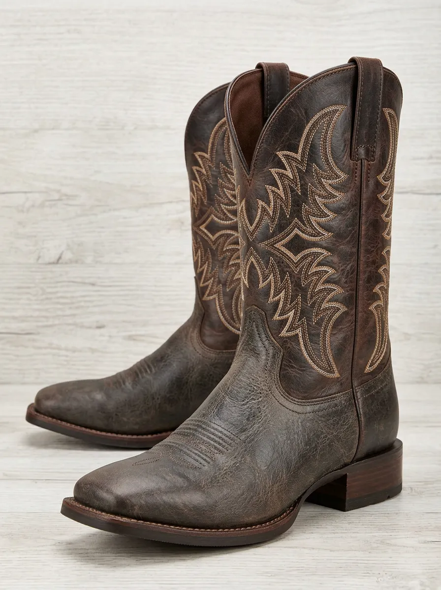 Ranchwear Embroidered Distressed Leather-Look Silhouette Men's Western Cowboy Boots
