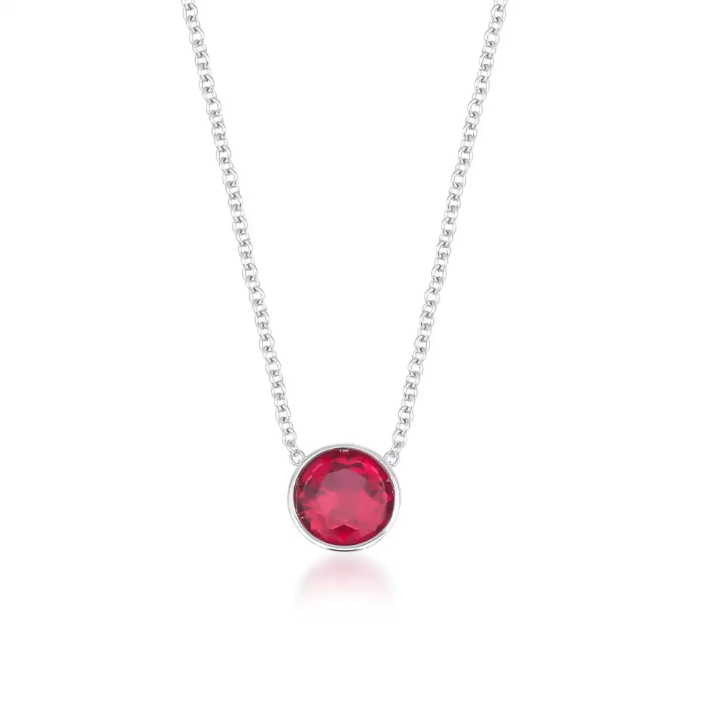 Bezel Set Ruby Solitaire Necklace