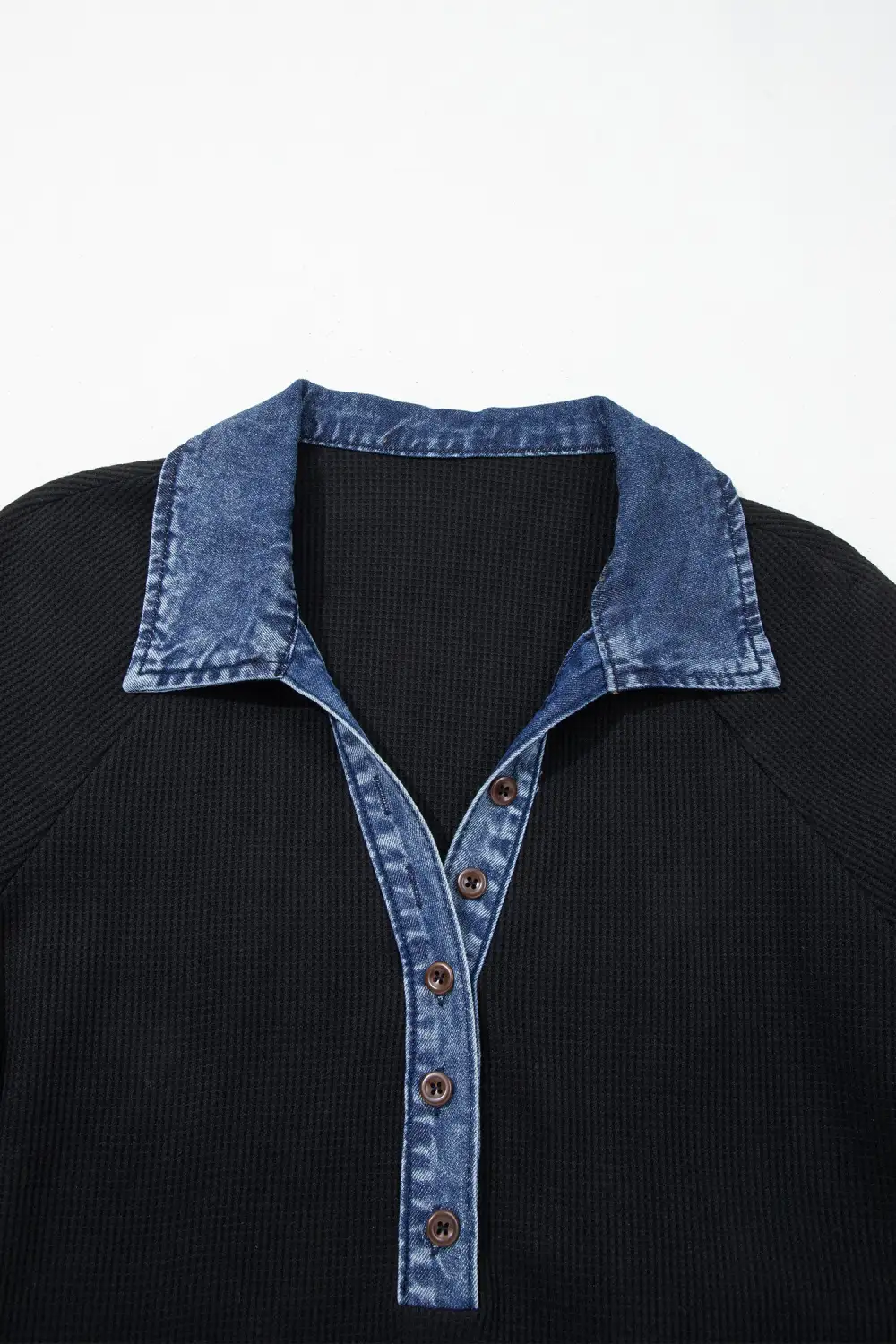 Women's Patchwork Denim Waffle Knit Top
