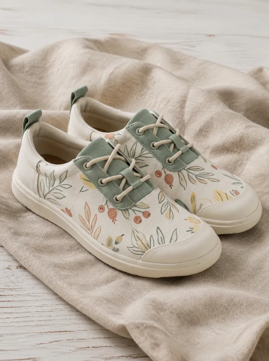Women's Botanical Berry Leaf Printed Canvas Shoes