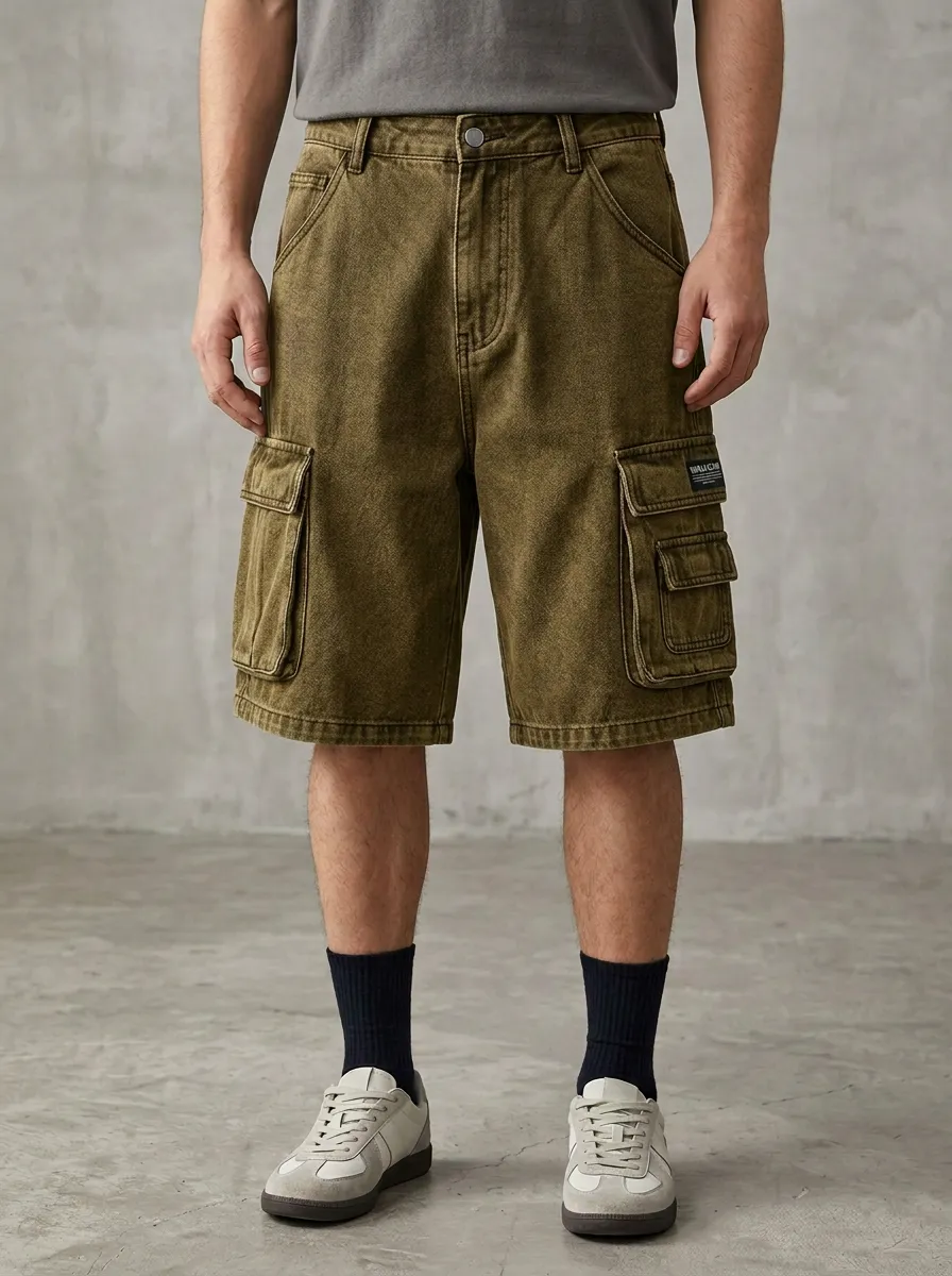 Utility Profile Cargo Denim Washed Men's Cargo Shorts