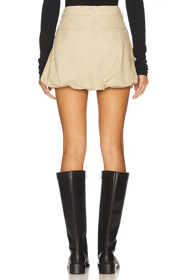 Women's Beige Drawstring Bubble Mini Skirt