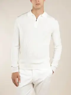 Extrafine Merino Merino Wool Zip Front Ribbed Slim Fit Profile Polo Shirt