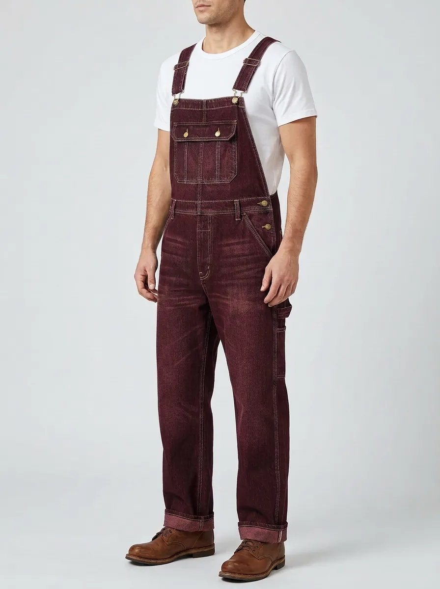 Men's Vintage Style Dark Wash Denim Bib Overalls