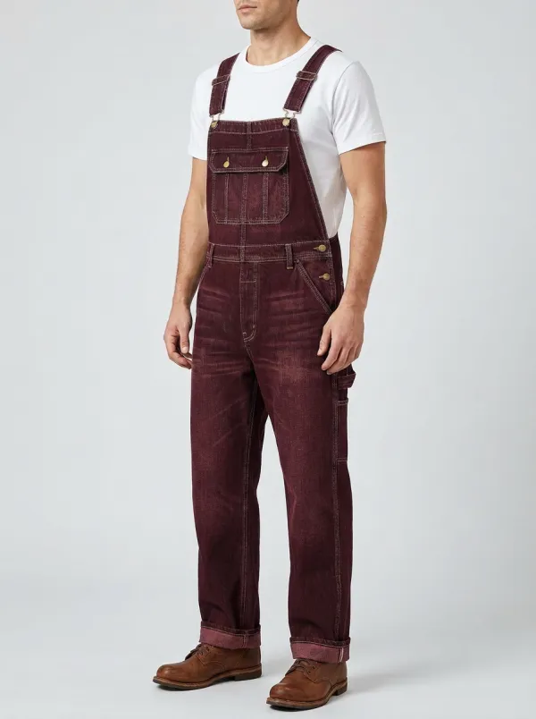 Men's Vintage Style Dark Wash Denim Bib Overalls