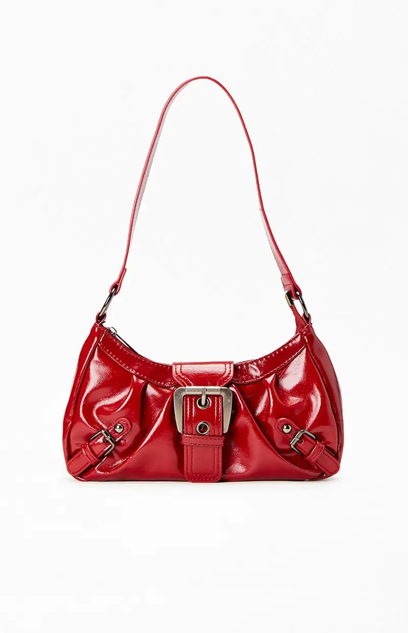 PacSun Red Faux Leather Front Buckle Shoulder Bag