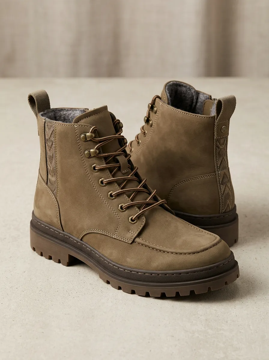 Heritage Textured Lace-Up Winter Look Unisex Warm Boots