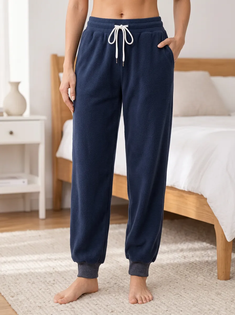 Women's Refined Ribbed Drawstring Cuffed Sleep Pants