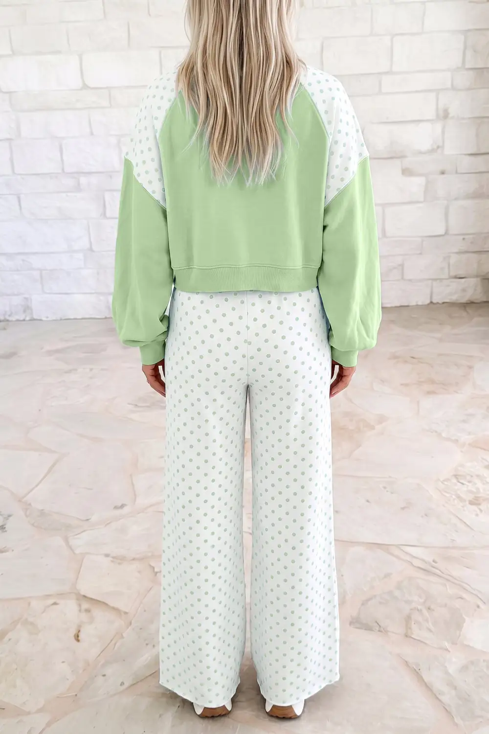 Women's Polka Dot Patchwork Colorblock Long Sleeve Casual Two Piece Pants Set
