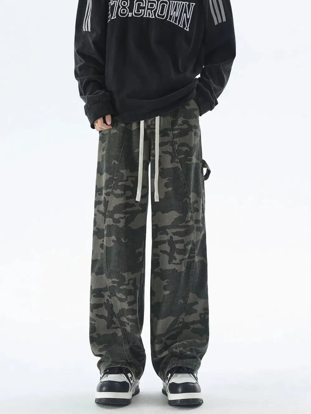 Camouflage Cargo Pants with Drawstring