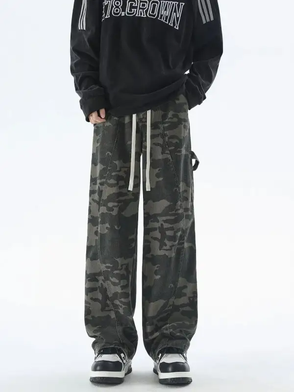 Camouflage Cargo Pants with Drawstring