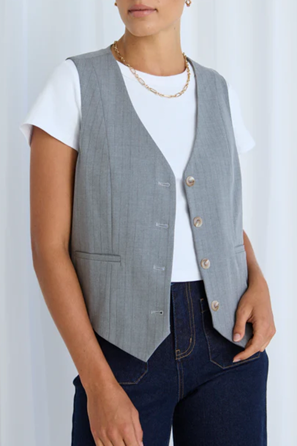 Grey Pinstripe Button - Up Vest