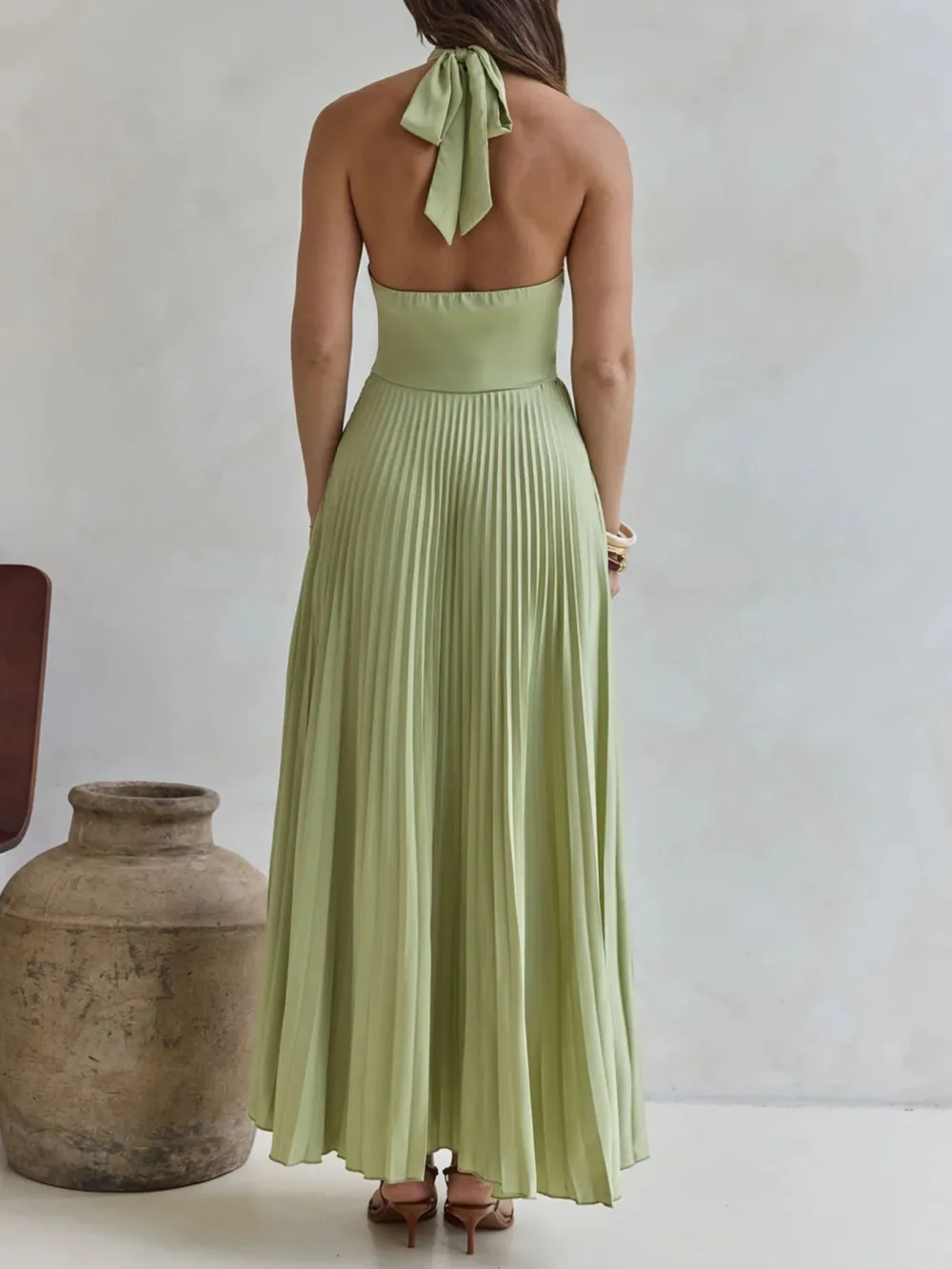 Halter A Line Pleated Casual Dress