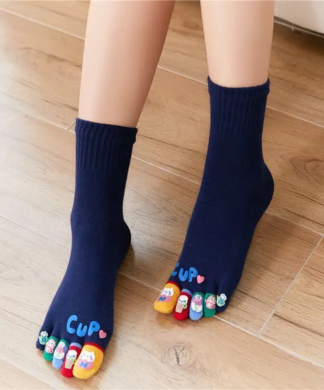 Boho Cartoon Cotton Mid Toe Socks