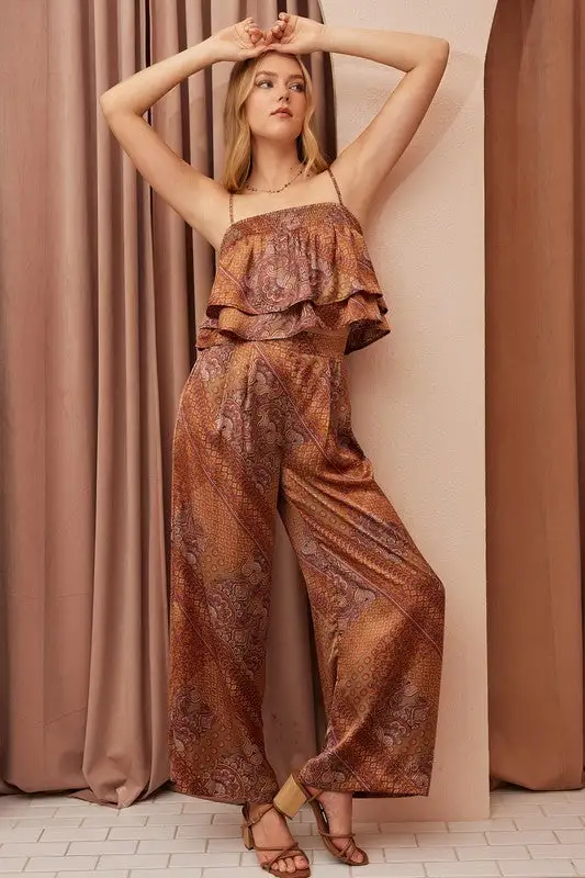 Patchwork Print Satin Wide Leg Pants