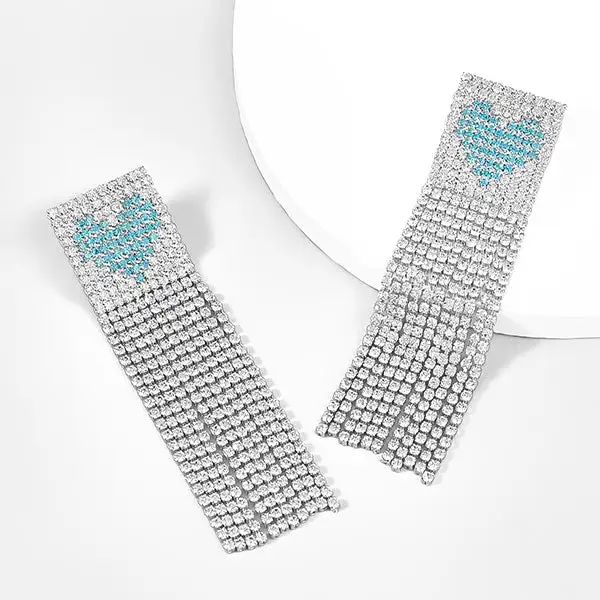 Rhinestone Heart Tassel Earrings