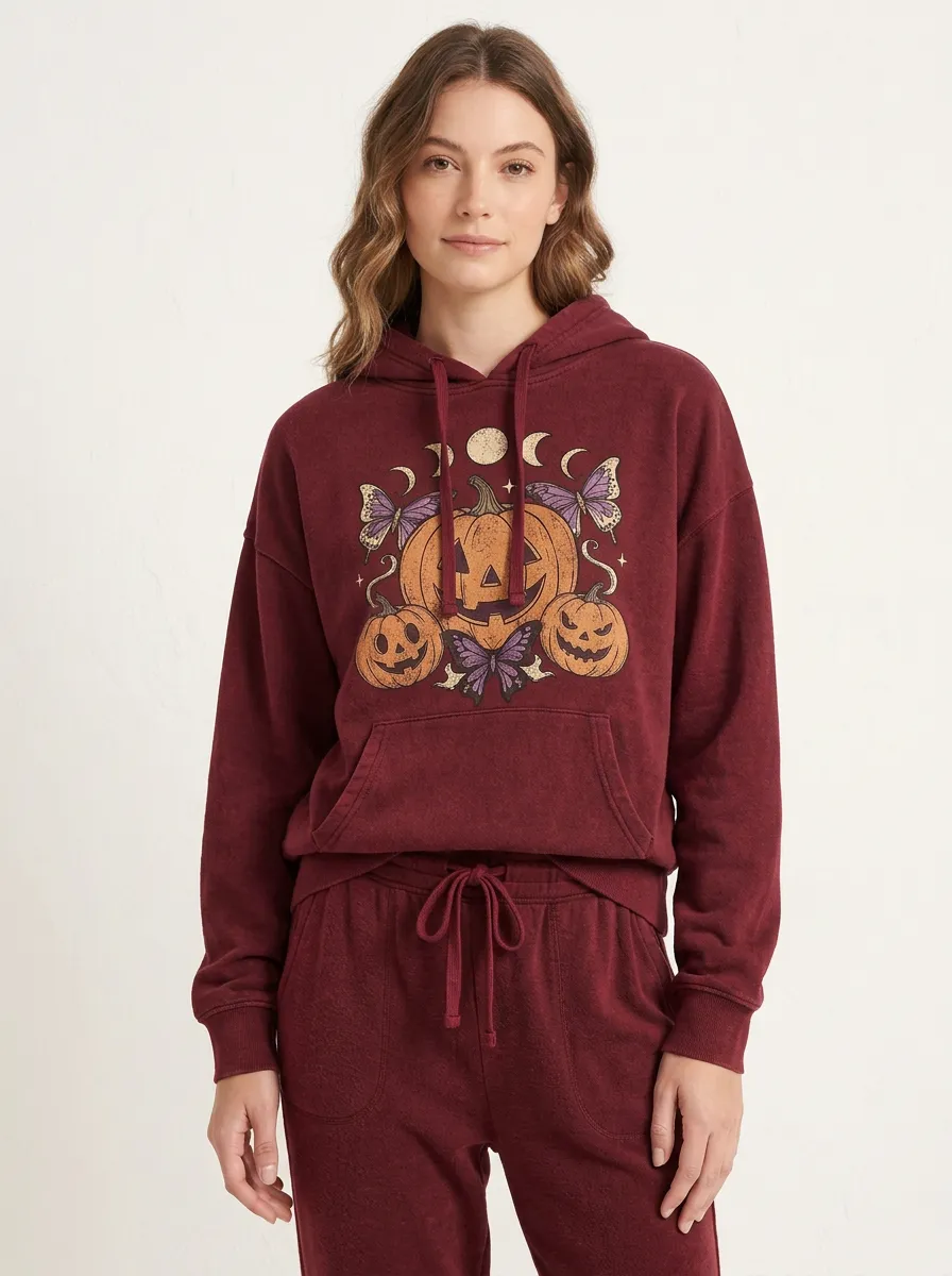 Women's Halloween Pumpkin Butterfly Moon Printed Jogger Set