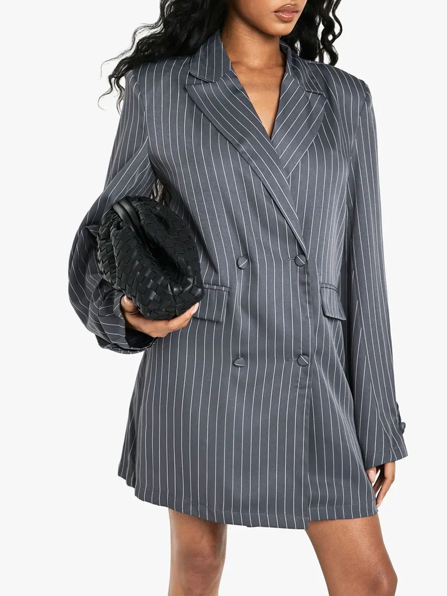 Women's Black Belted Waist Blazer Dress