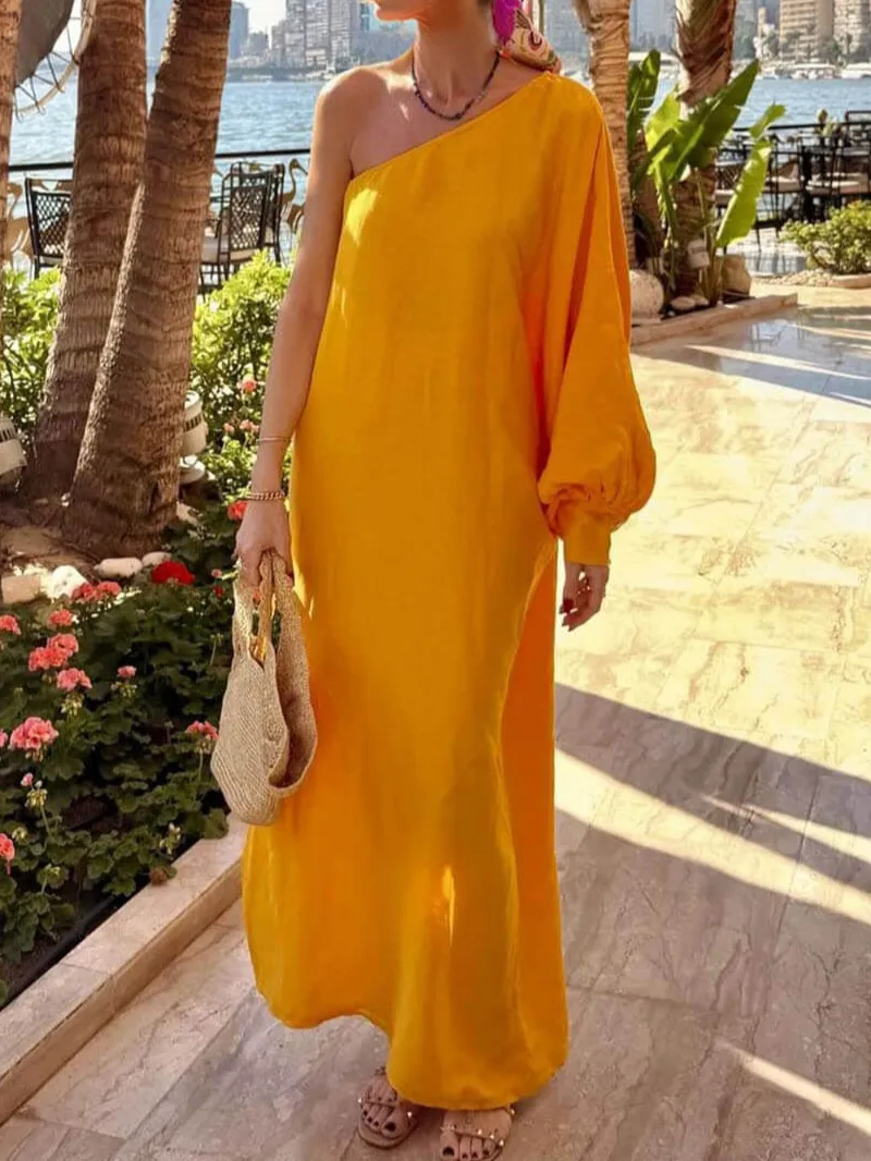 Boho One Shoulder Slit Maxi Dress