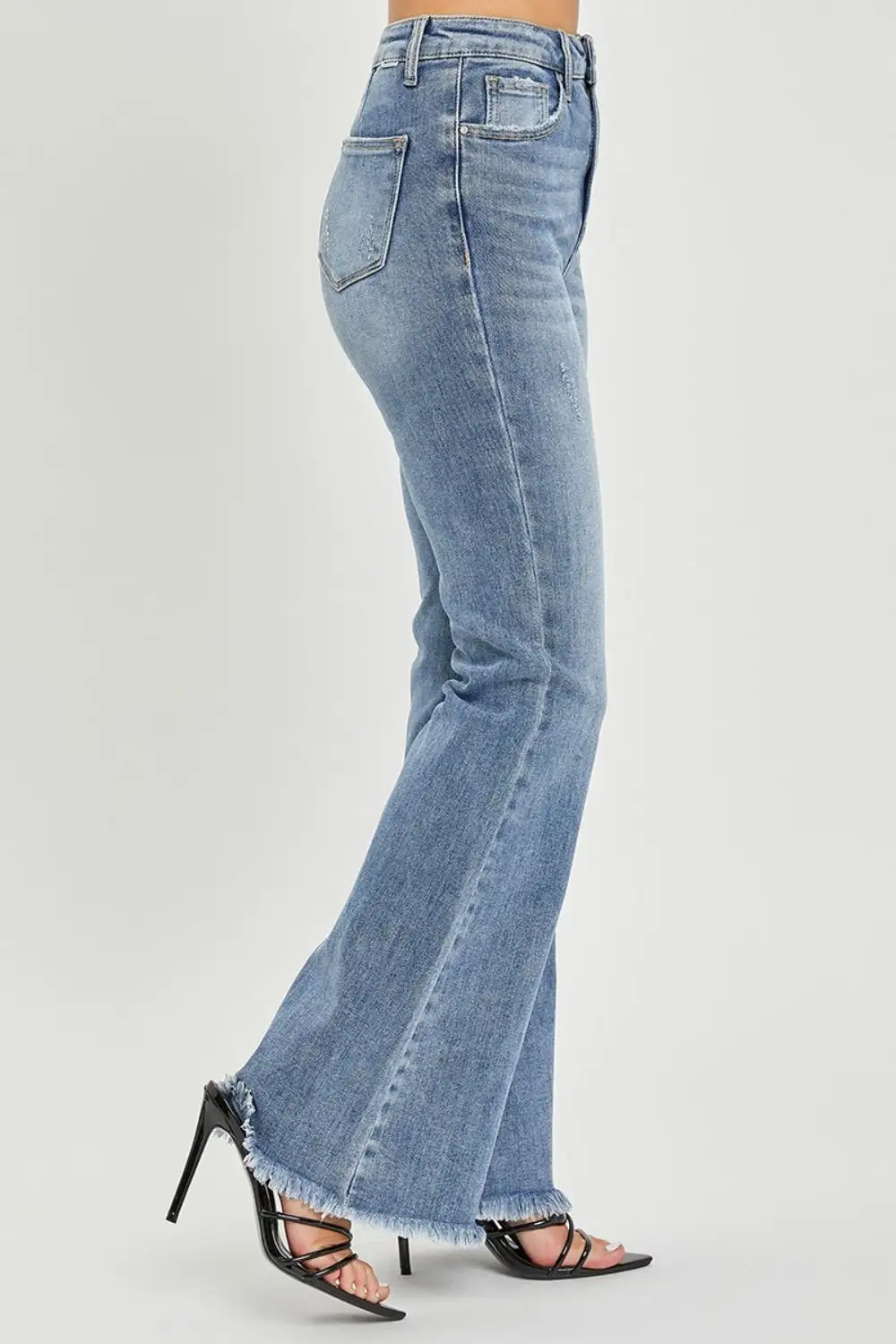 High Waist Raw Hem Flared Denim Jeans