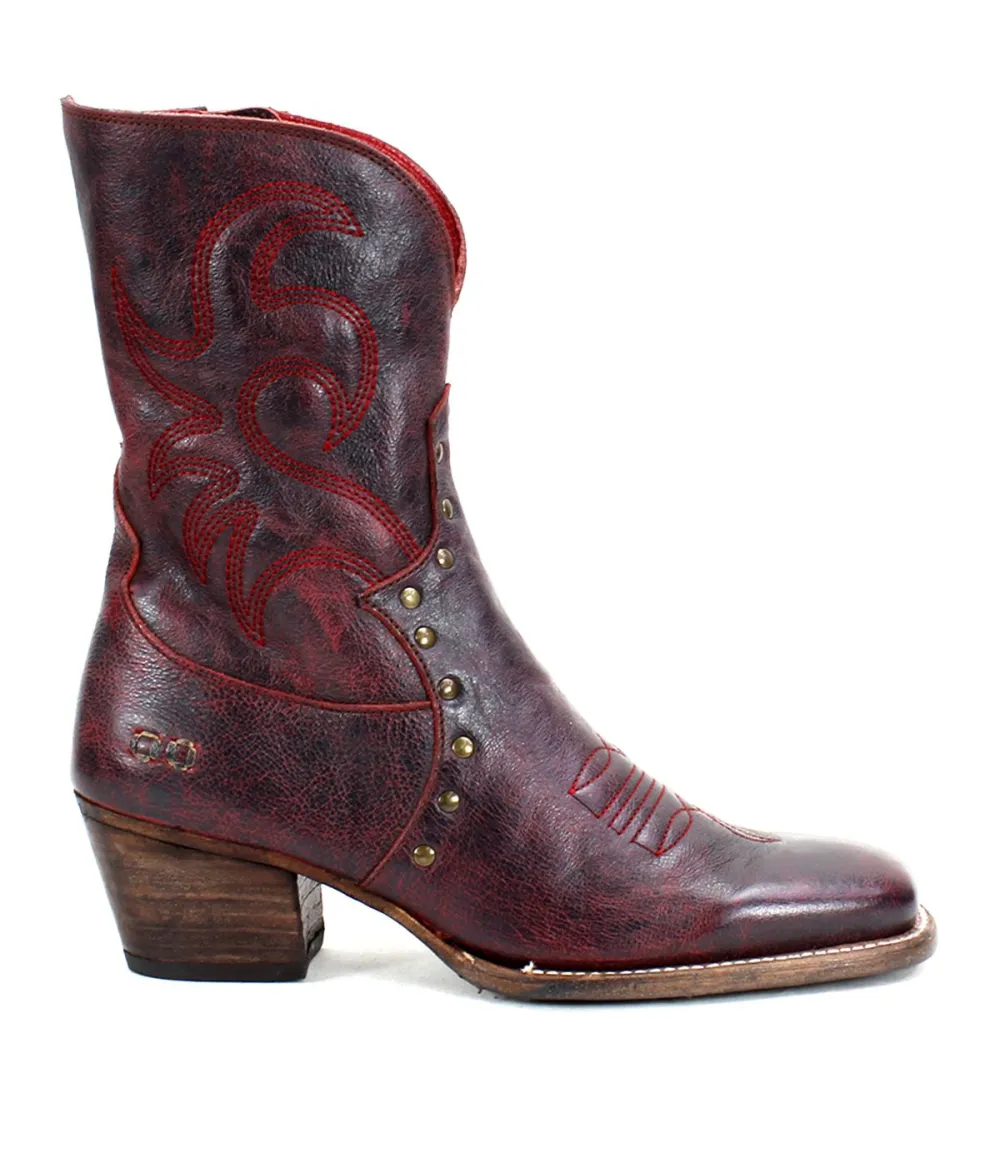 Side-Zip Studded Contrast-Stitched Western Boots