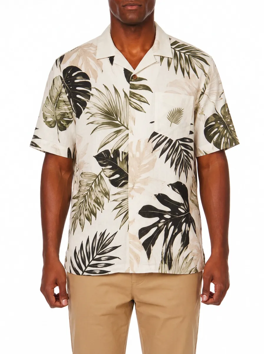 Men's Tropical Vacation Botanical Leaf Printed Shirt