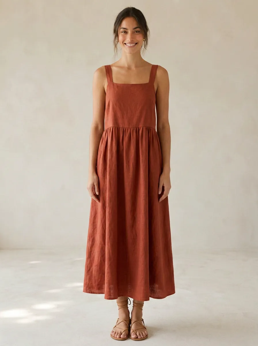 Women's Soft-Movement Casual Linen Midi Backless Dress