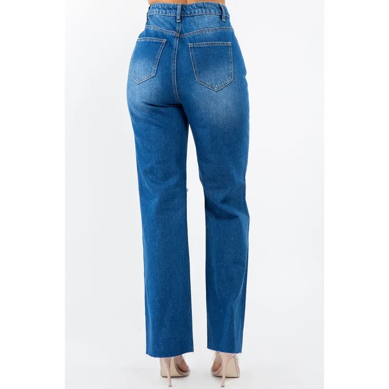 High-Waist Distressed Wide Leg Jeans