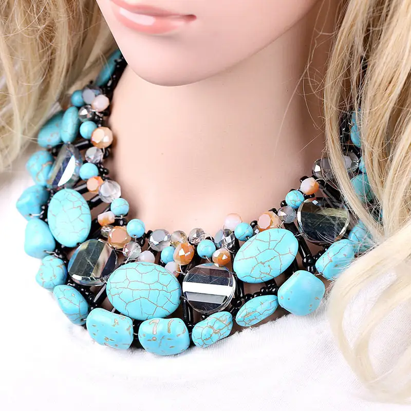 Handwoven Turquoise Crystal Necklace