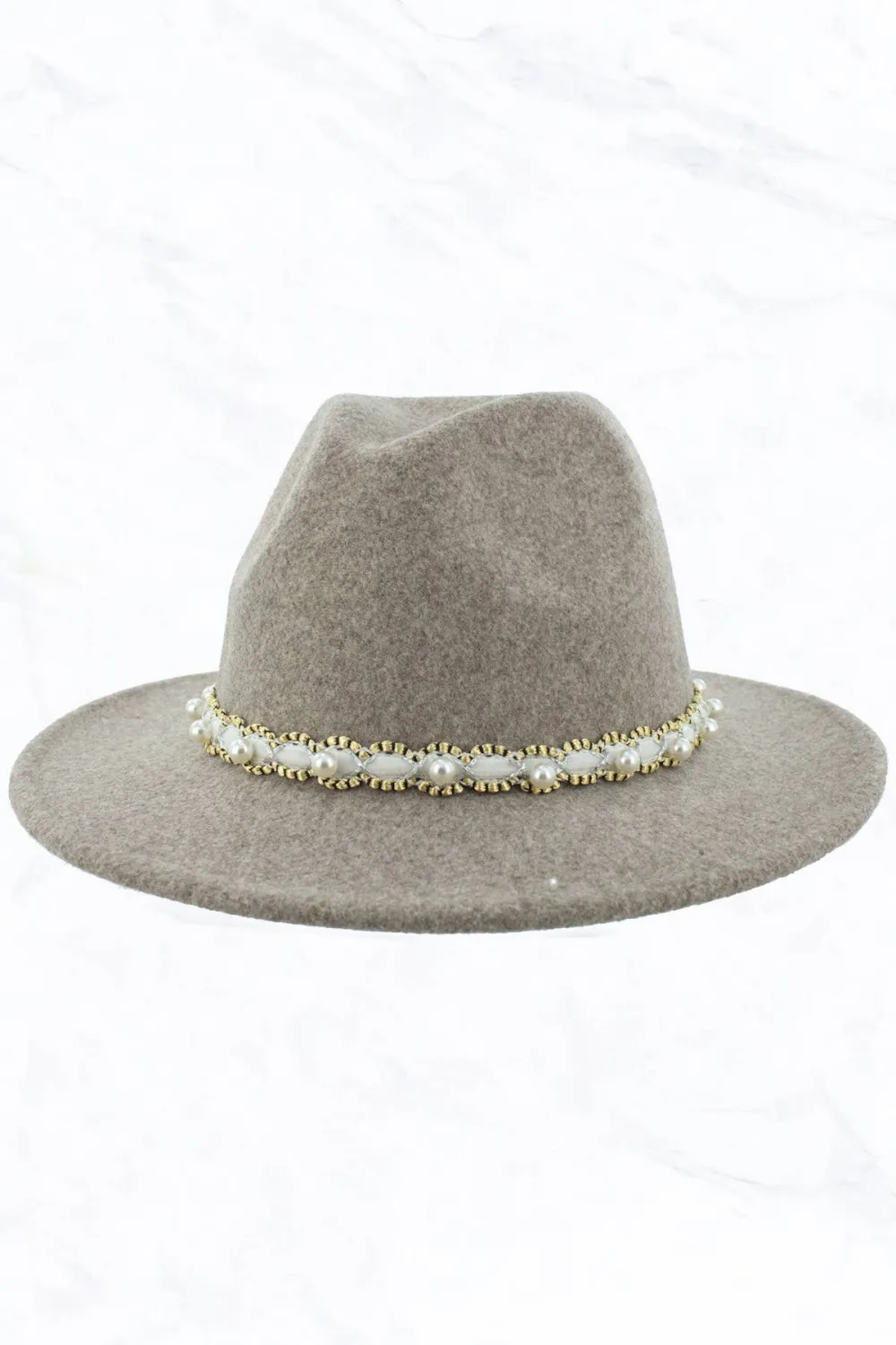 Woman Jazz Hat Pure Wool Top Pearl Belt Hat