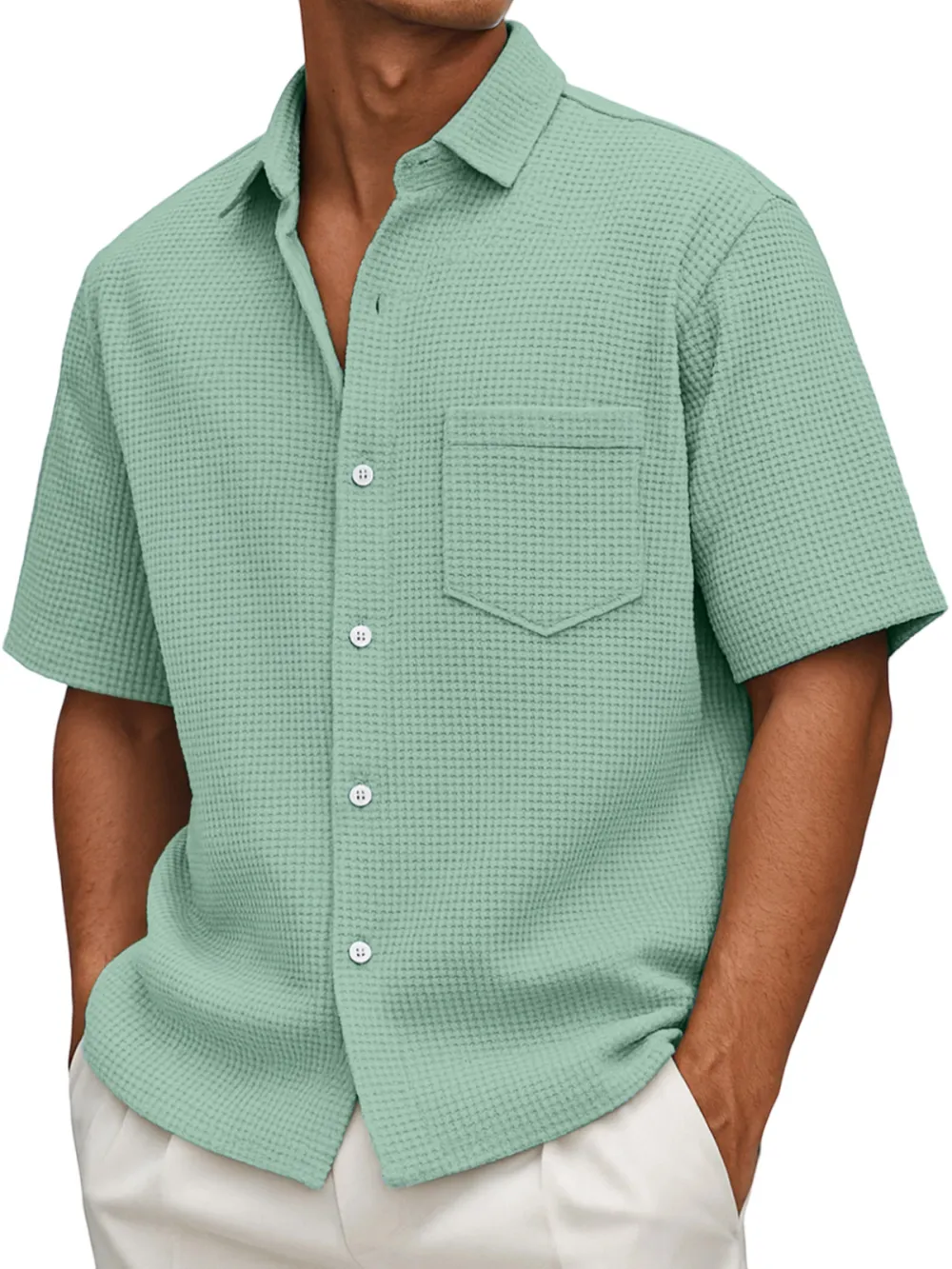 Everyday Textured Knit Button Front Shirt