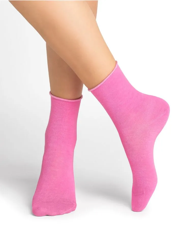 Velvety Cotton Roll Top Socks