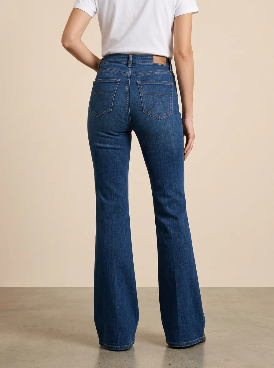 Embroidered Pockets High Rise Flare Jeans