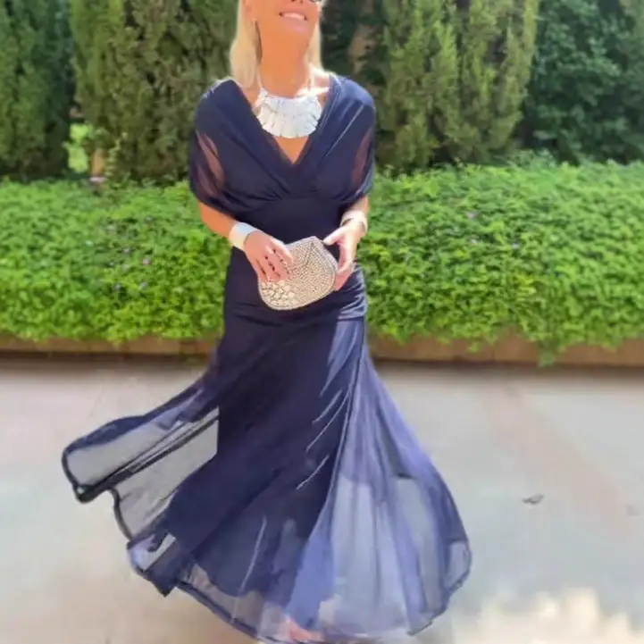 Women's V-Neck Chiffon Cape Bridal Dress