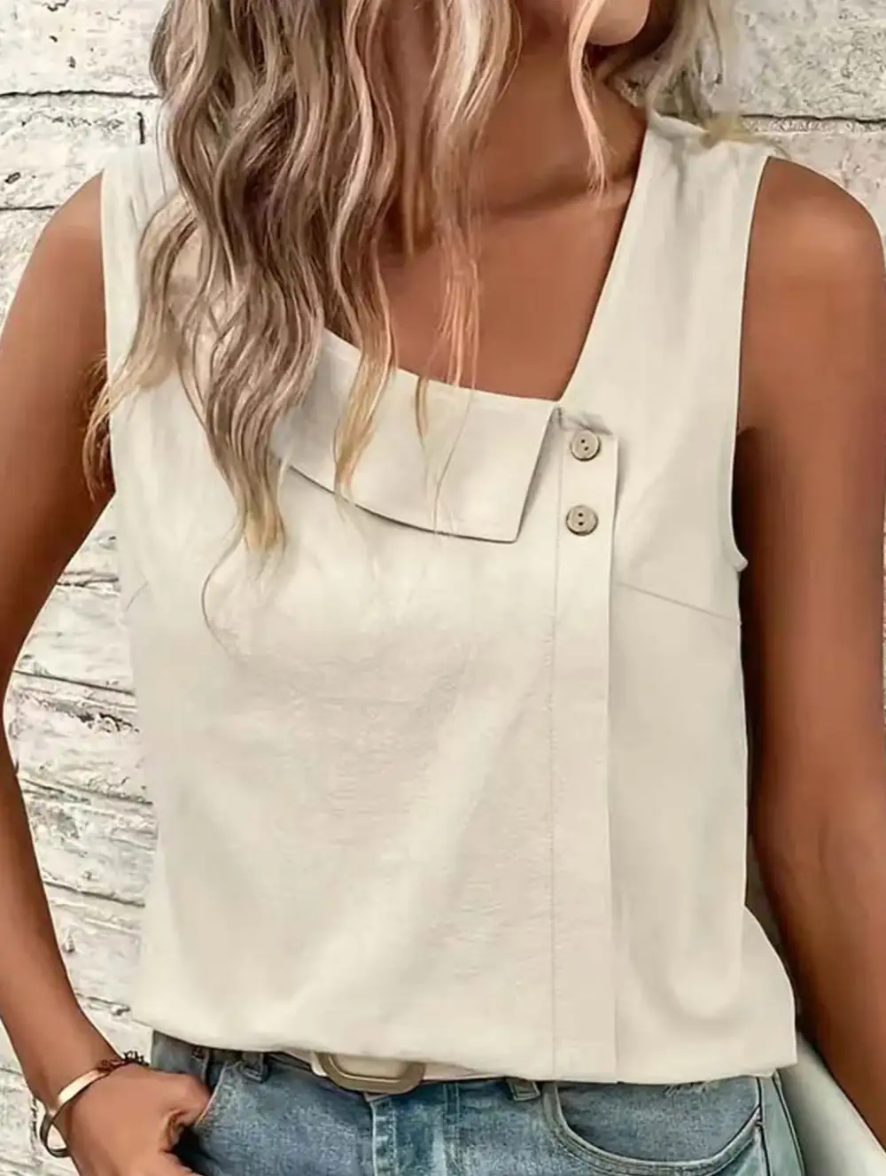 Asymmetric Shoulder Sleeveless Tank Top