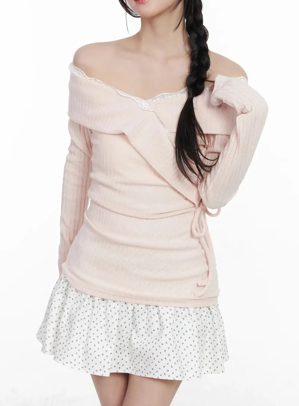 Lace Off-Shoulder Ribbed Top