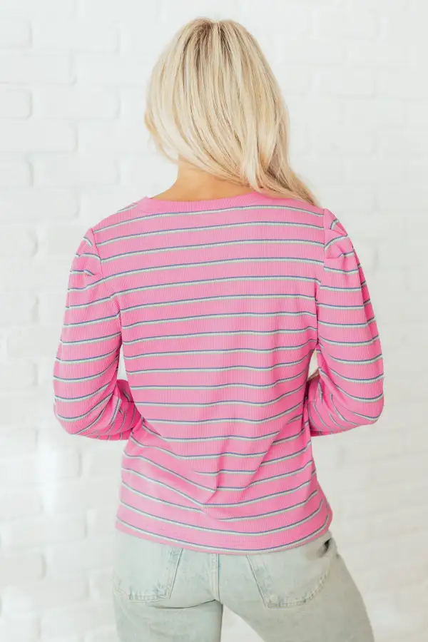 Women's Striped Textured Knit Round Neck Top