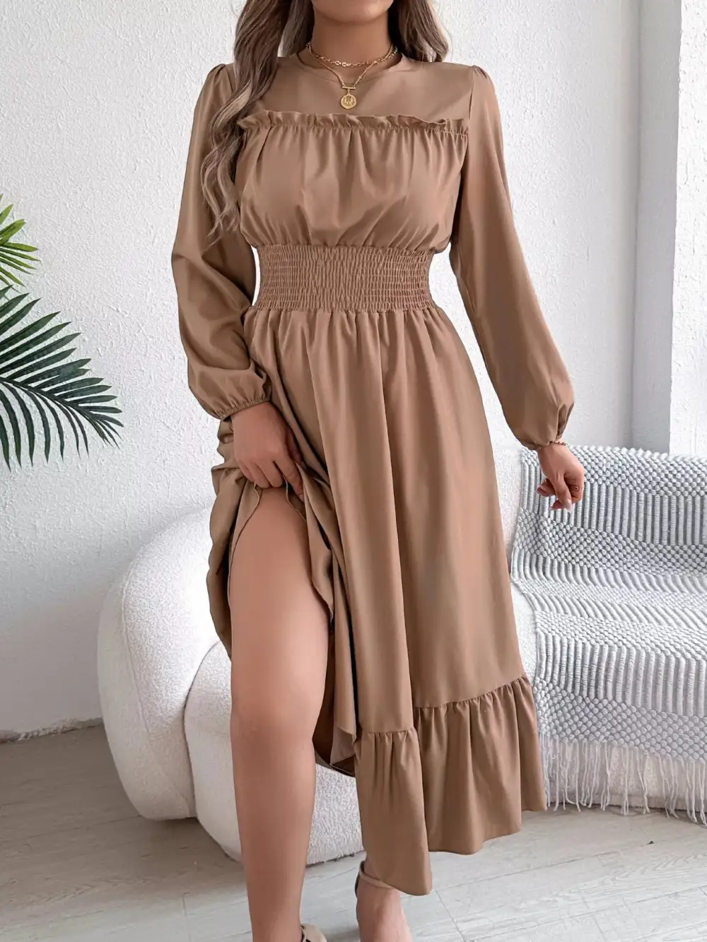 Round Neck Tiered Dress Casual