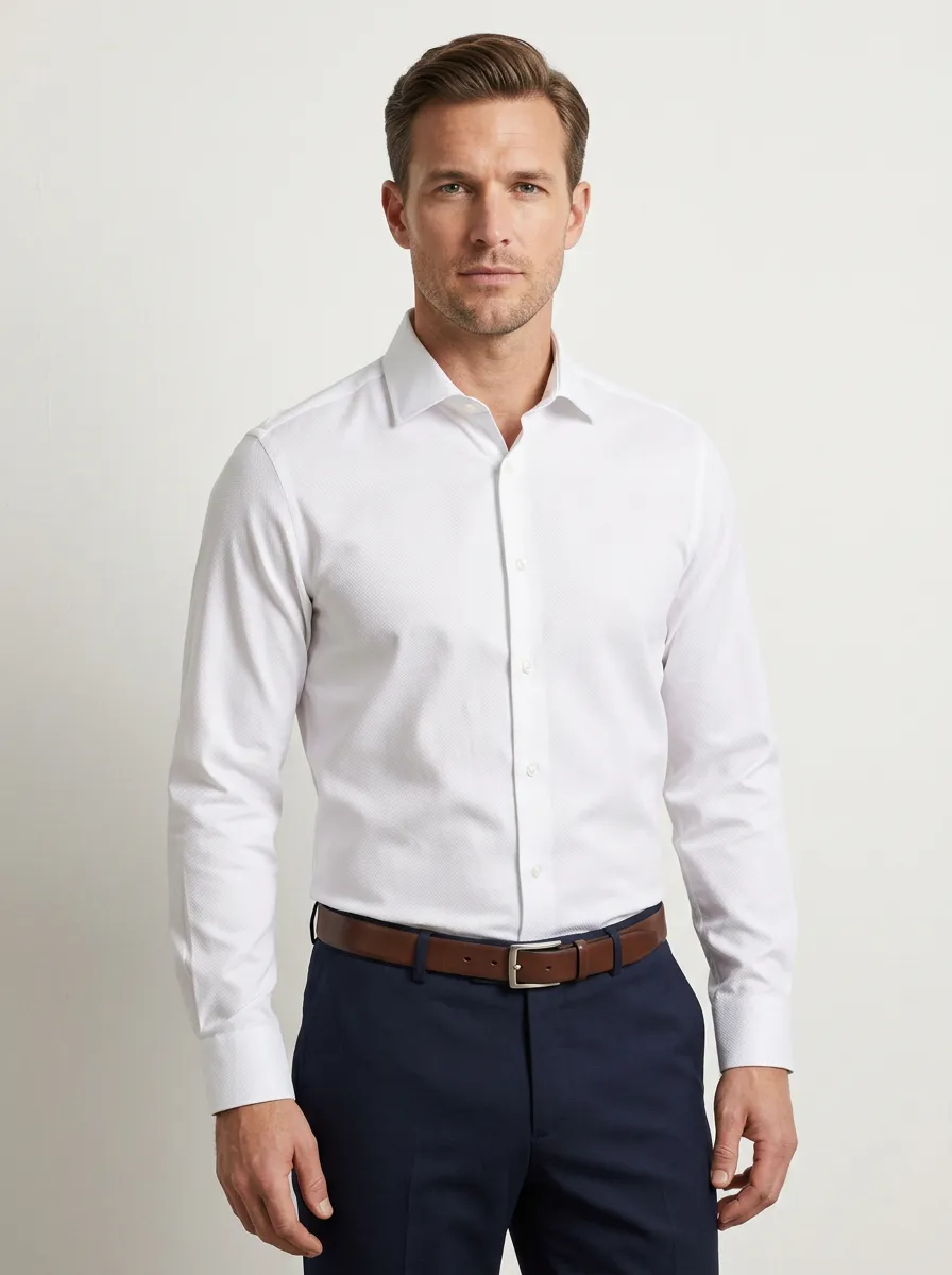 Men's Business Formal Textured White Dress Shirt