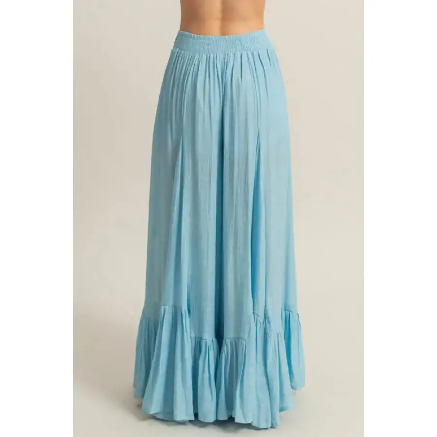High Waist Ruffle Flared Wide Leg Pants